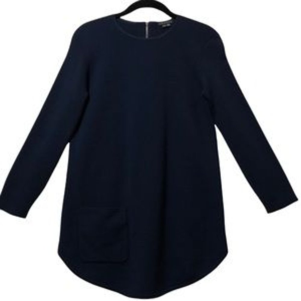 Theory  Black Wool Crewneck Zip-Back Tunic Sweater XS/P/TP
